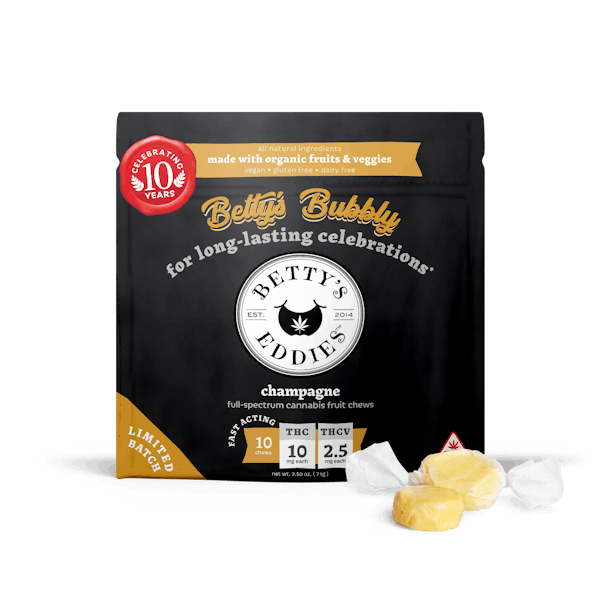 Champagne Betty’s Bubbly [10pk] (100mg THC/25mg THCV) Fast Acting Fruit Chews
