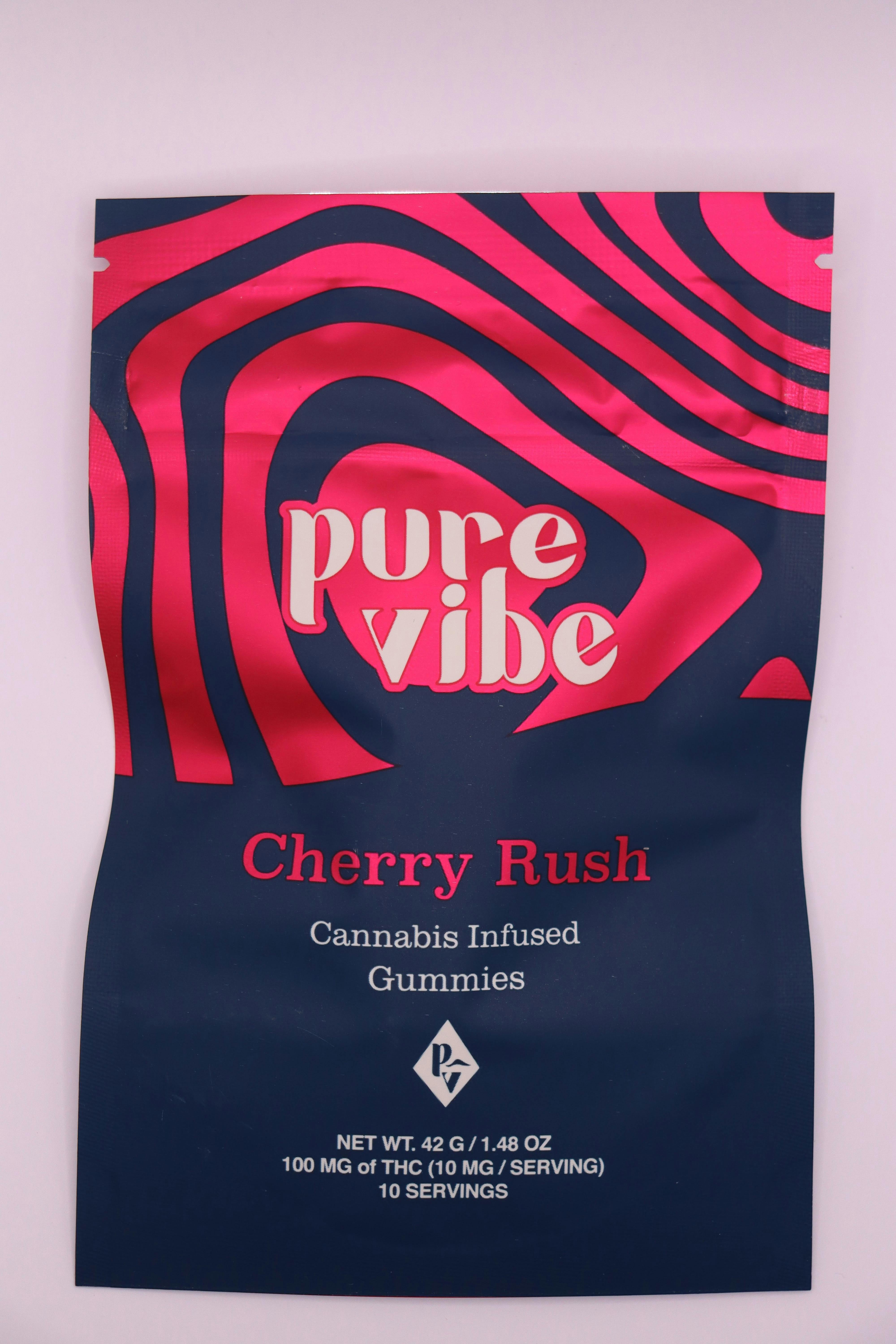 Pure Vibe Cherry Rush Gummies 100mg Just Breathe.
