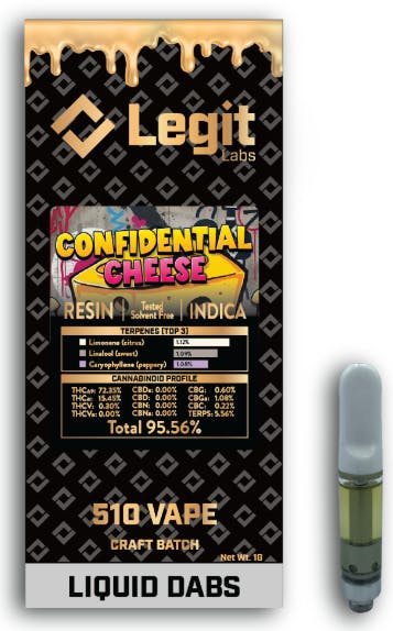 Product: Confidential Cheese | Cured Resin 510 Thread | Legit Labs