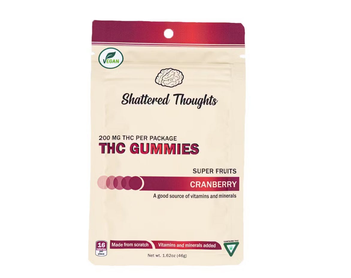 Product: Shattered Thoughts | Cranberry | Infused Gummies | 200mg | Hybrid