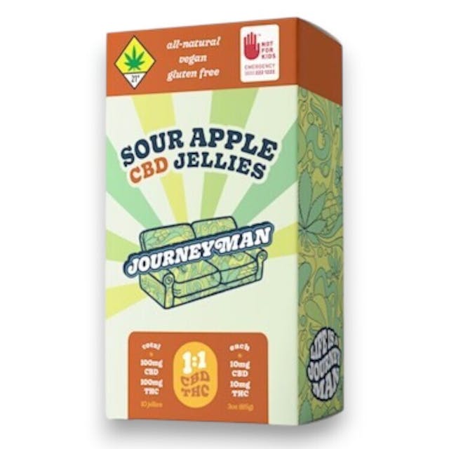 J-200SAJ - Journeyman 1:1 Sour Apple CBD Jellies (100mg CBD/100mg THC)