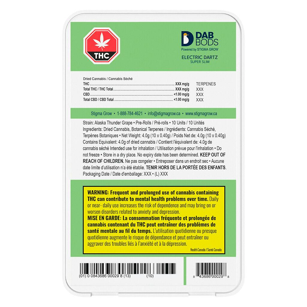 Alaska Thunder Grape Electric Dartz Super Slim Pre-Roll - 10x0.4g