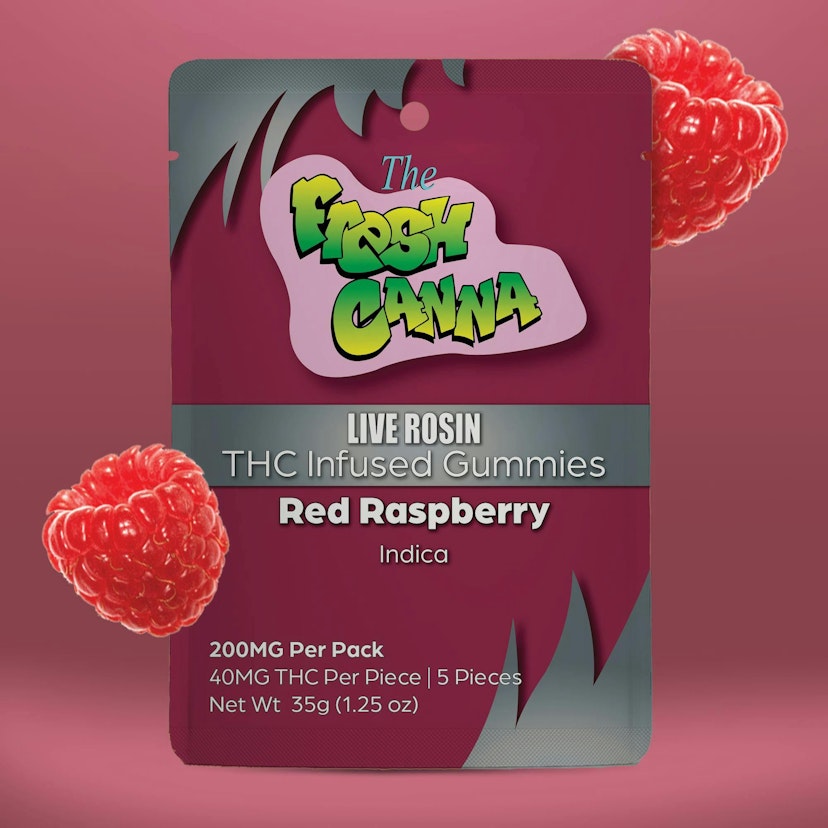 Fresh Canna 200mg Live Rosin 5pk Gummies Red Raspberry