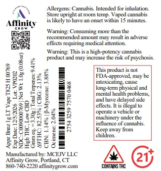 Live Terpene Appz Bnnz Cartridge 1g (00769) | Curaleaf (CT