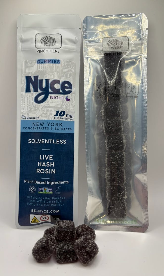 Blueberry | 100mg | Live Rosin Gummies | 10 Pack | Night | Nyce