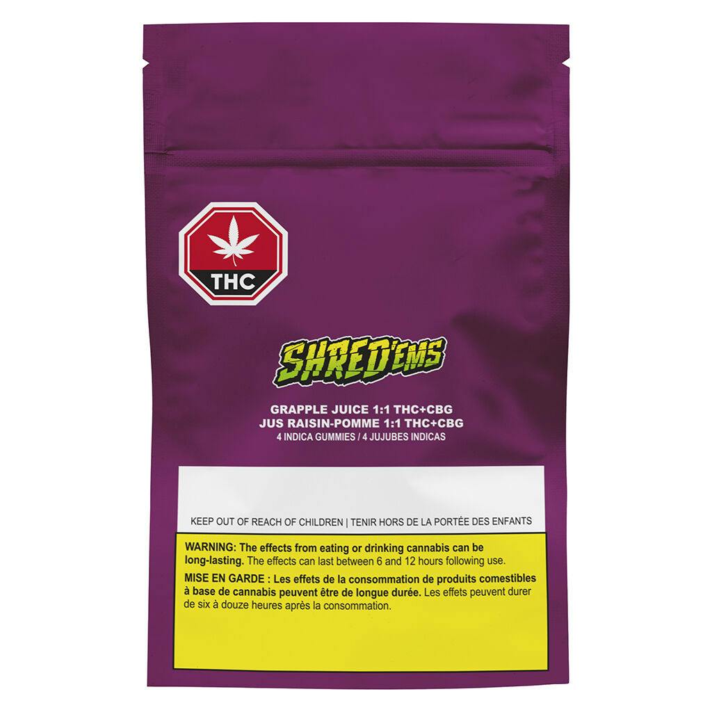 Shred'ems - grapple juice 1:1 thc:cbg soft chews - 4 pack