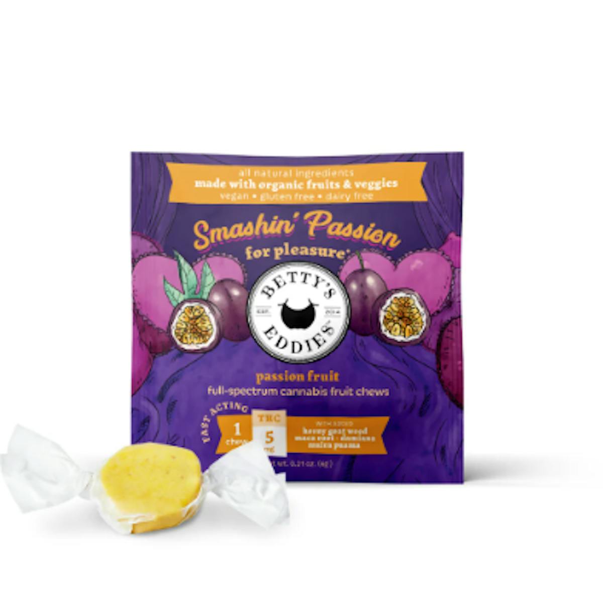 Photo of Betty’s Eddies Smashin’ Passion for Pleasure 5mg 1pk – Passion Fruit Chew