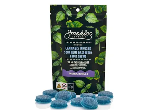 Sour Blue Raspberry Indica  100mg THC Fruit Chews-active