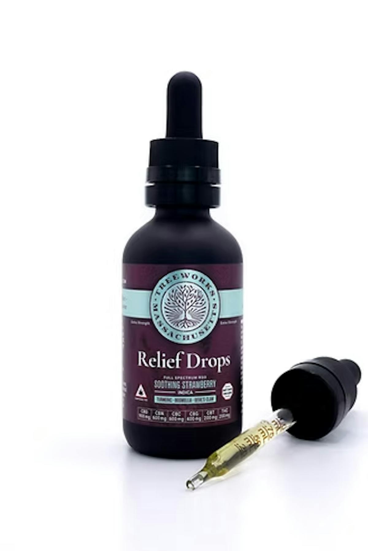 Photo of Relief Drops Strawberry flavored Multi-Cannabinoid Tincture Treeworks