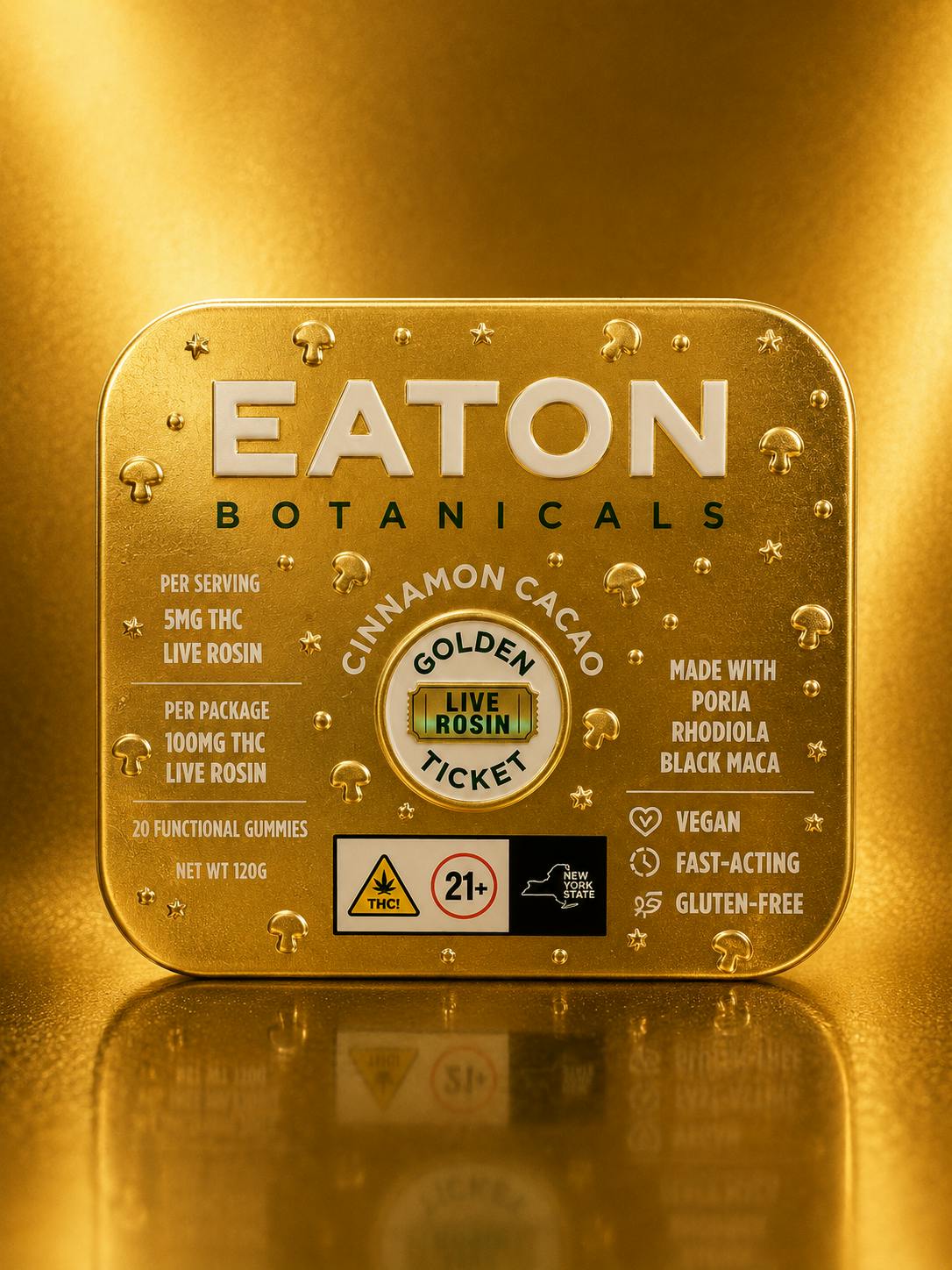Eaton Botanicals - 5mG Live Rosin Gummy Golden Ticket (Cinnamon Cacao)