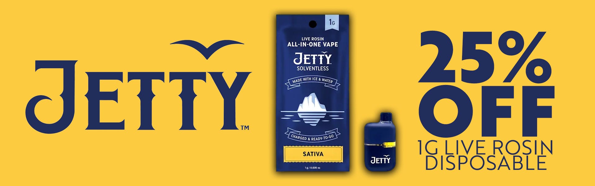 Jetty - 1g Live Rosin Disposable  - 25 Percent OFF