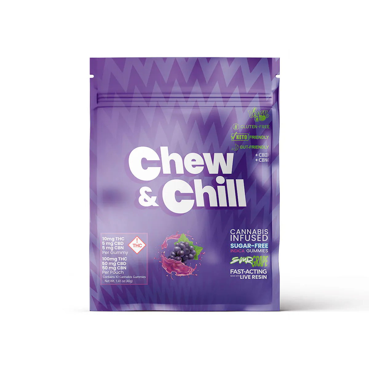 Chew & Chill | Gummies | Sour Grape (Indica) .1g Edibles | Chew