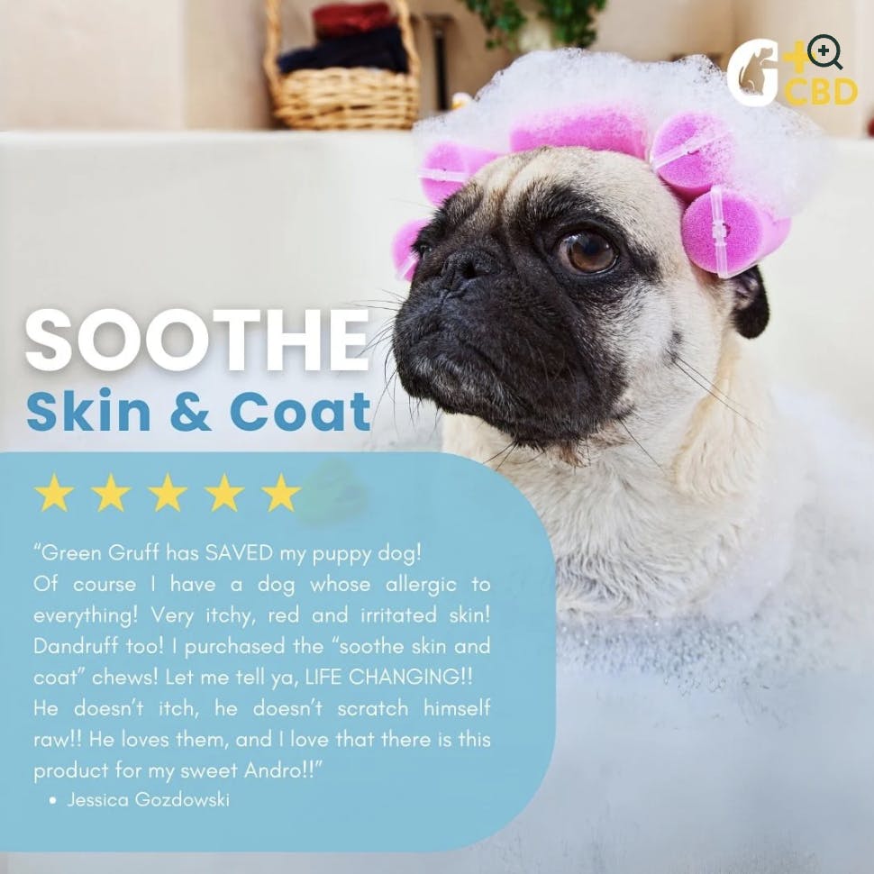 Green Gruff- Soothe Plus CBD |Skin & Coat Dog Supplement 90ct-3