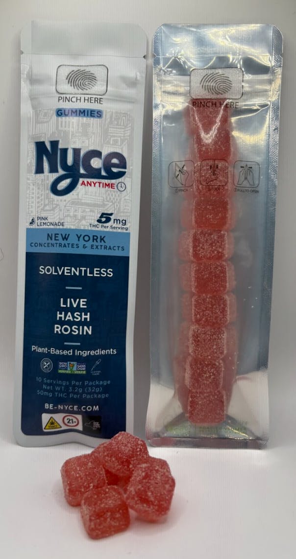 Pink Lemonade | 100mg | Live Rosin Gummies | 10 Pack | Anytime | Nyce
