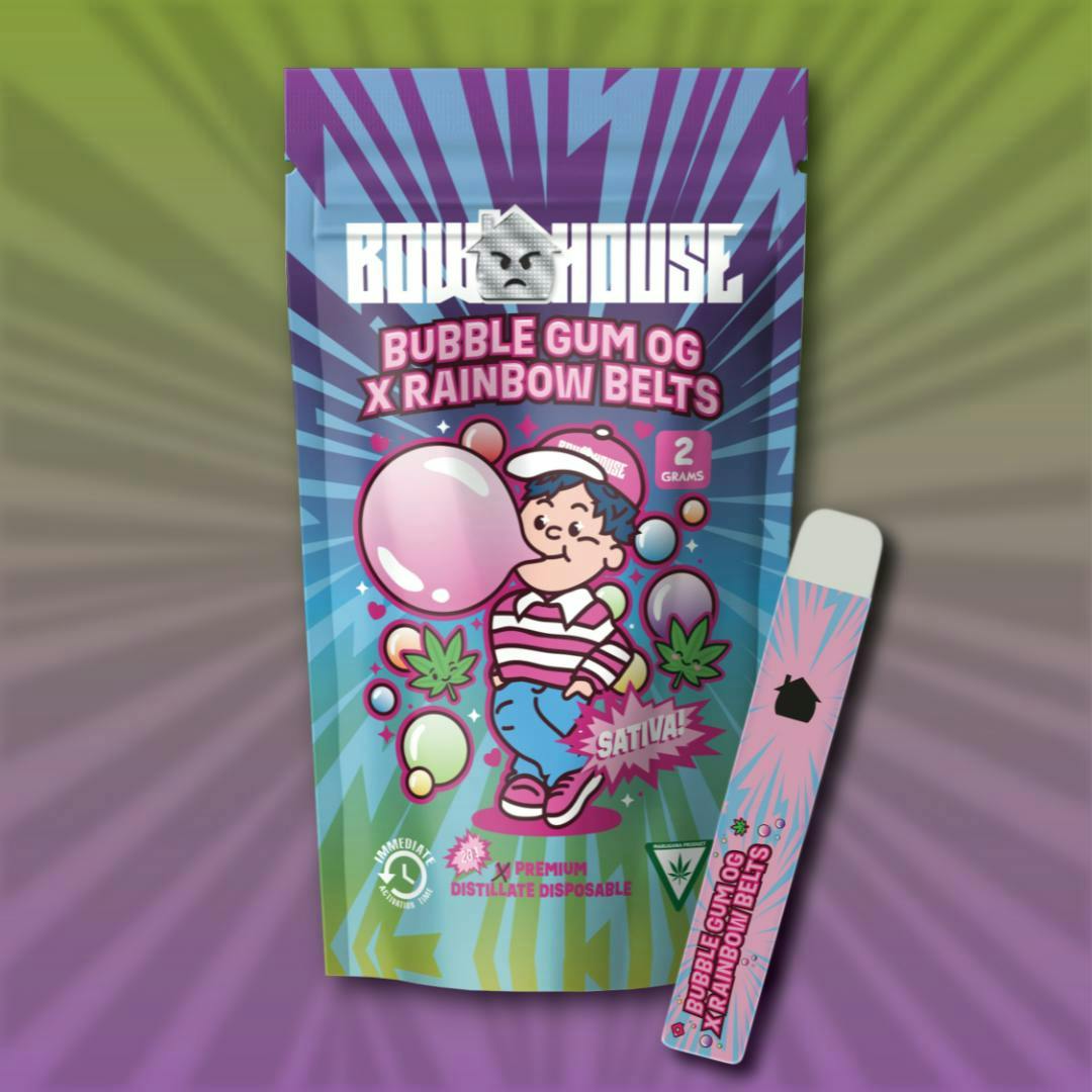 BUBBLEGUM OG x RAINBOW BELTS DISPOSABLE VAPE HYBRID by Bowhouse – Vapes at Gatsby Cannabis