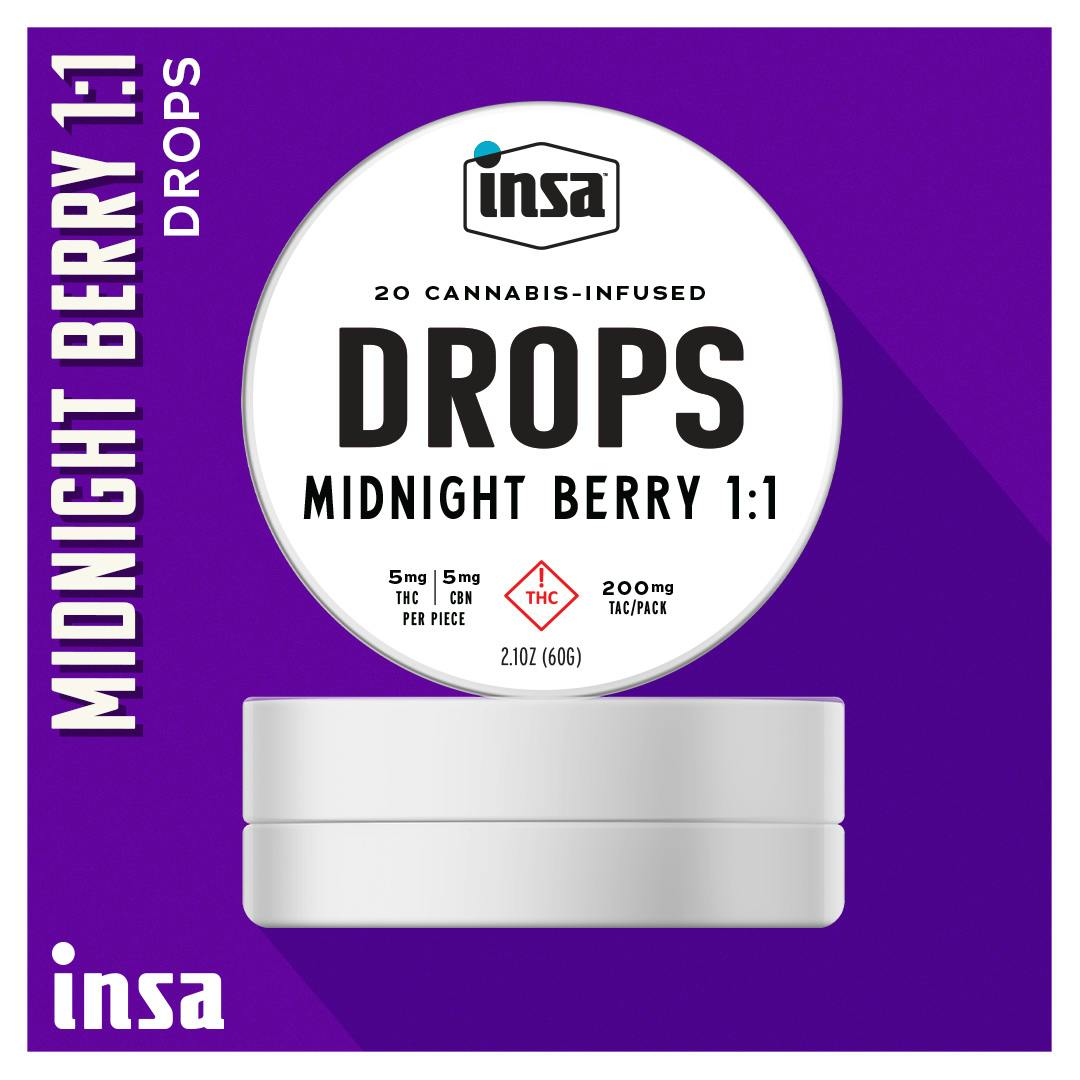 Drops/Chews - Midnight Berry 1:1 (THC:CBN) - 100mg (20 Chews)