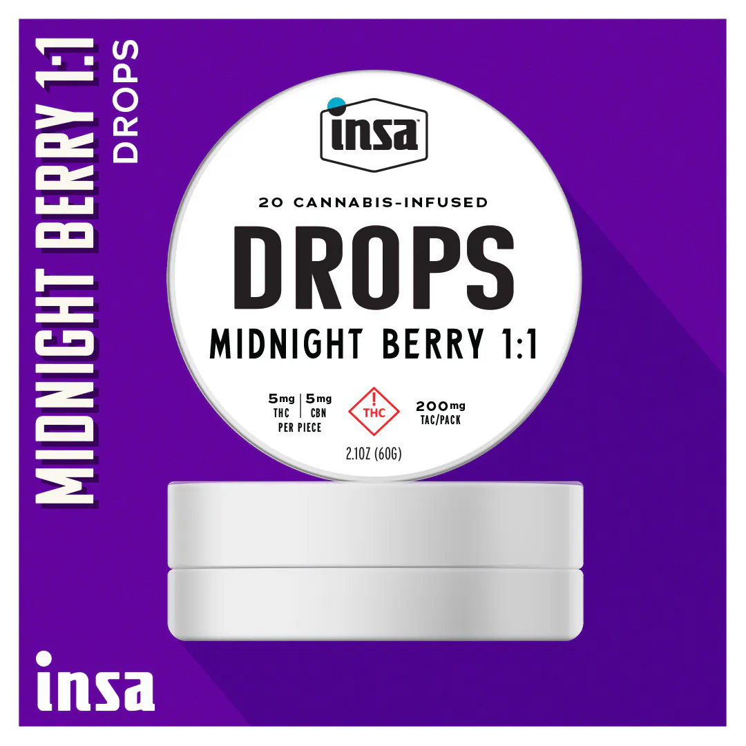 Drops/Chews - Midnight Berry 1:1 (THC:CBN) - 100mg (20 Chews) in