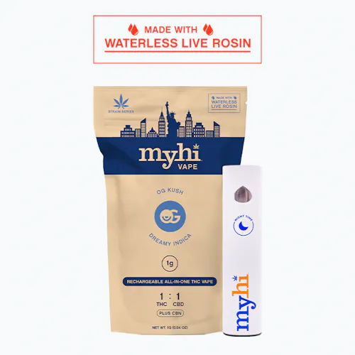 OG Kush Indica (1:1 THC:CBD + CBN) – Waterless Rosin AIO Disposable Vape – 1g-3