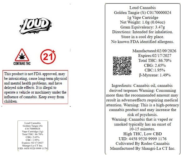 Loud Cannabis Golden Tangie (S) C0170000024 | Shangri-La Norwalk CT AVE