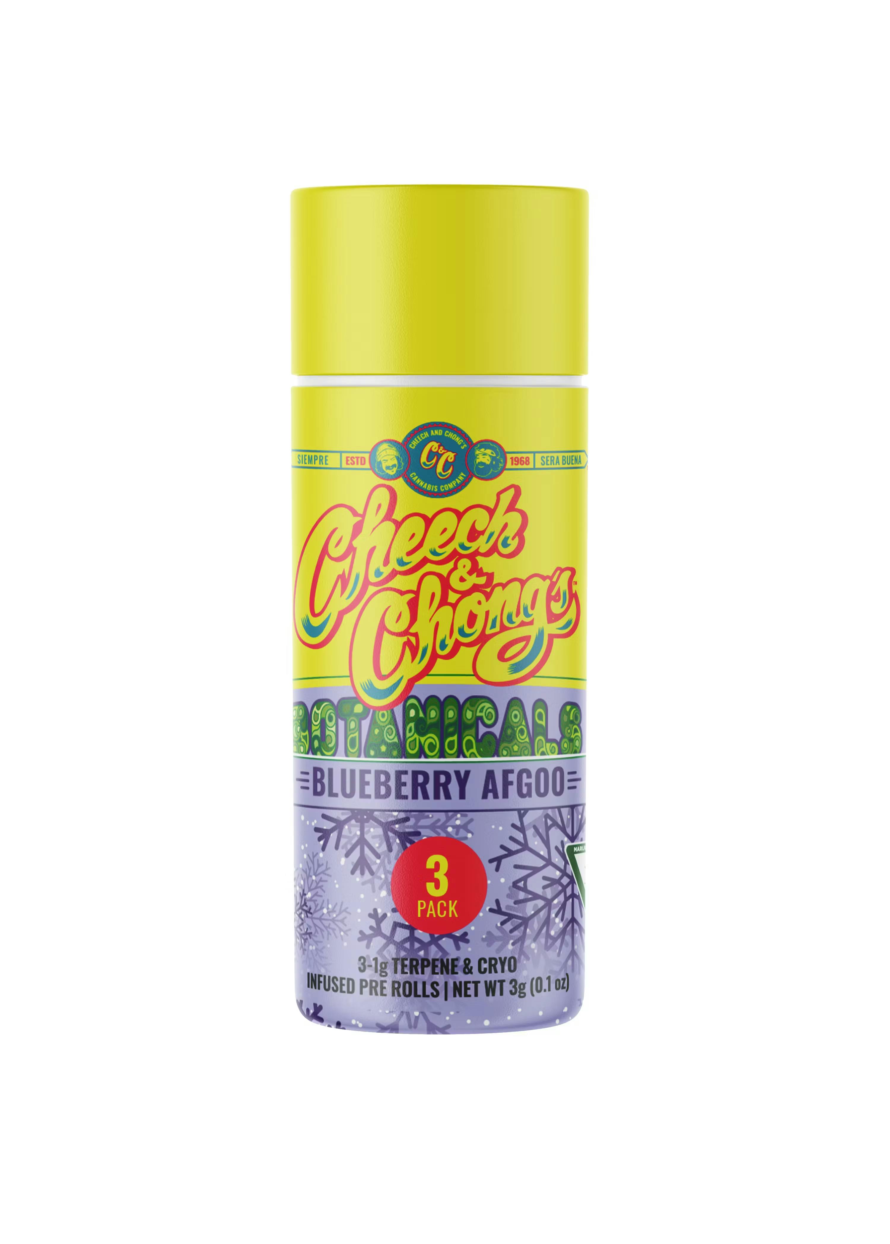 Product: CHEECH & CHONG | BLUEBERRY AFGOO - CRYO INFUSED PRE ROLL PACK | 3 x INDICA