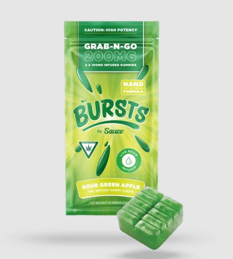 Product: Sour Green Apple Bursts | 100mg x 2pk | Live Resin Infused | Sauce