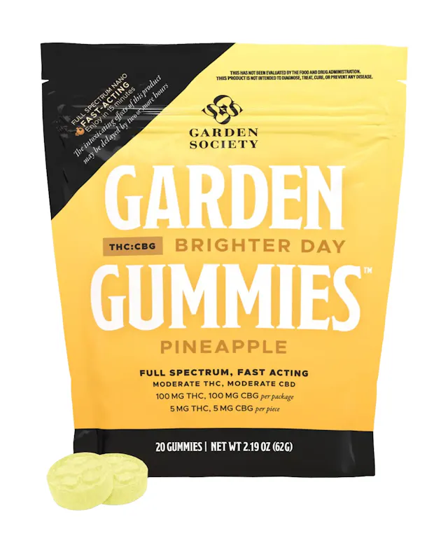 Garden Society Gummies Pineapple (S) 1 THC : 1 CBG 20pk/100mg (sativa, 2.8g)