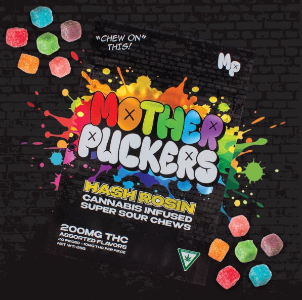 Product: Midnight Berry Super Sour Chews | 10mg x 20pk | Live Rosin Infused | Mother Puckers