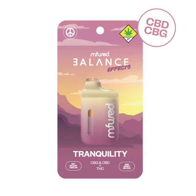 BALANCE EFFECTS Jefe - TRANQUILITY THC + CBD + CBG BALANCE EFFECTS is a series of Full Spectrum Extracts formulated to drive effects by emphasizing combinations of specific cannabinoids. Cannabis terpenes are then combined with the extract to provide an added layer of complexity and effects of a true cannabis profile. + Tranquility: An even distribution of CBD, THC, and CBG for ultimate balance + Unique blend of Minor Cannabinoids for targeted effects + ON/OFF button for added user control and efficiency + Brand new ergonomic shape, perfect on-the-go companion + Custom-designed atomizer, tuned for the most authentic expression of our extracts + Spark Button allows for a fully customized cannabis experience + Button controls device on/off, cold-start, and variable temperature settings + Fast charging via USB-C with multi-day Battery Life + Zero Artificial Additives and Flavoring + Independently tested to ensure product safety Follow our journey @mfusedproducts and @mfusedculture!