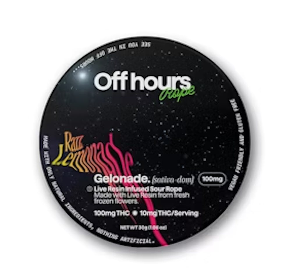 Product Gummies Live Resin Rope 100mg | Gelonade - Sour Raspberry Lemonade (S) | Off Hours