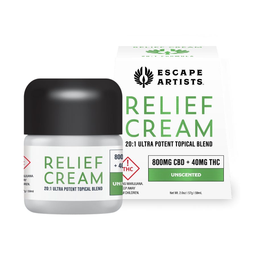 20:1 Relief Cream - Unscented [2oz] (800mg CBD/40mg THC), Escape Artists