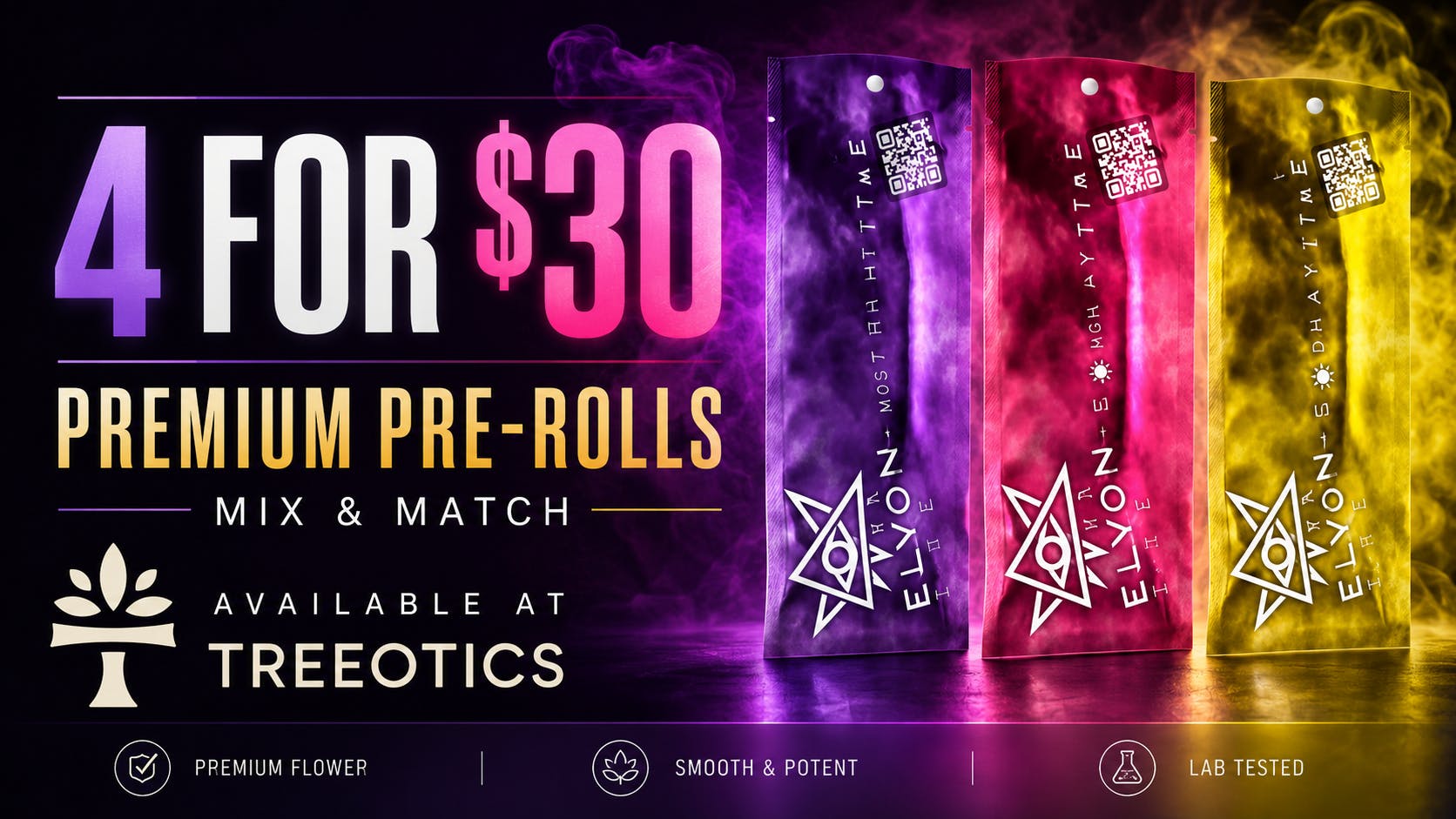 Treeotics 4 for $30 premium pre-rolls mix and match deal in Newark, NJ.