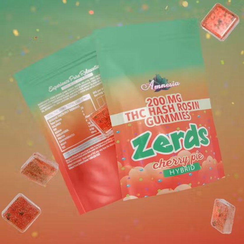 Amnesia 200mg 5pk Hash Rosin Zerds Gummies Cherry Pie