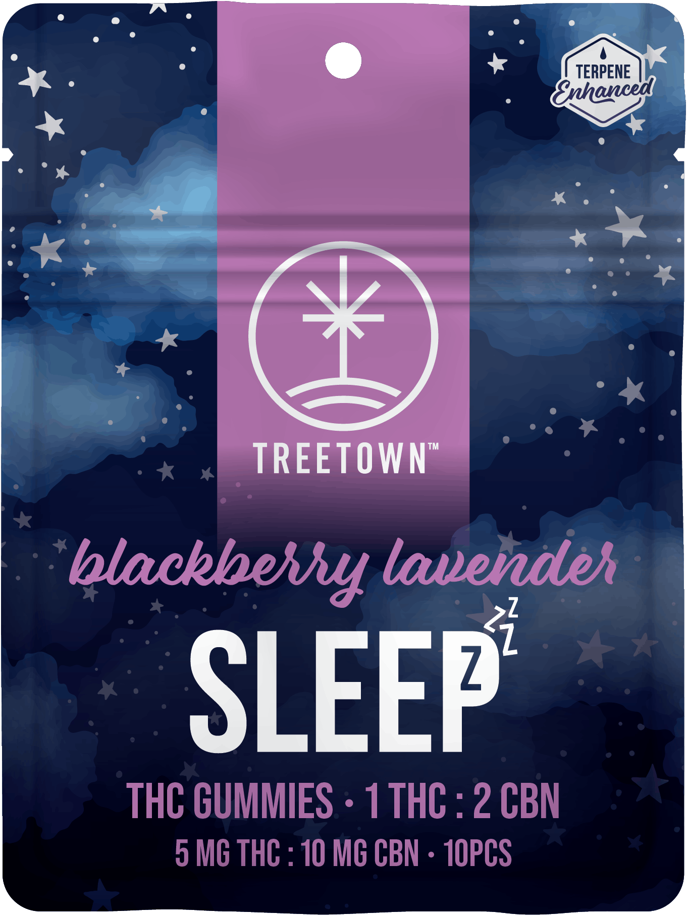 Product: 1:2 Sleep | Blackberry Lavender | 5mg THC x 10mg CBN | 10pk | TreeTown