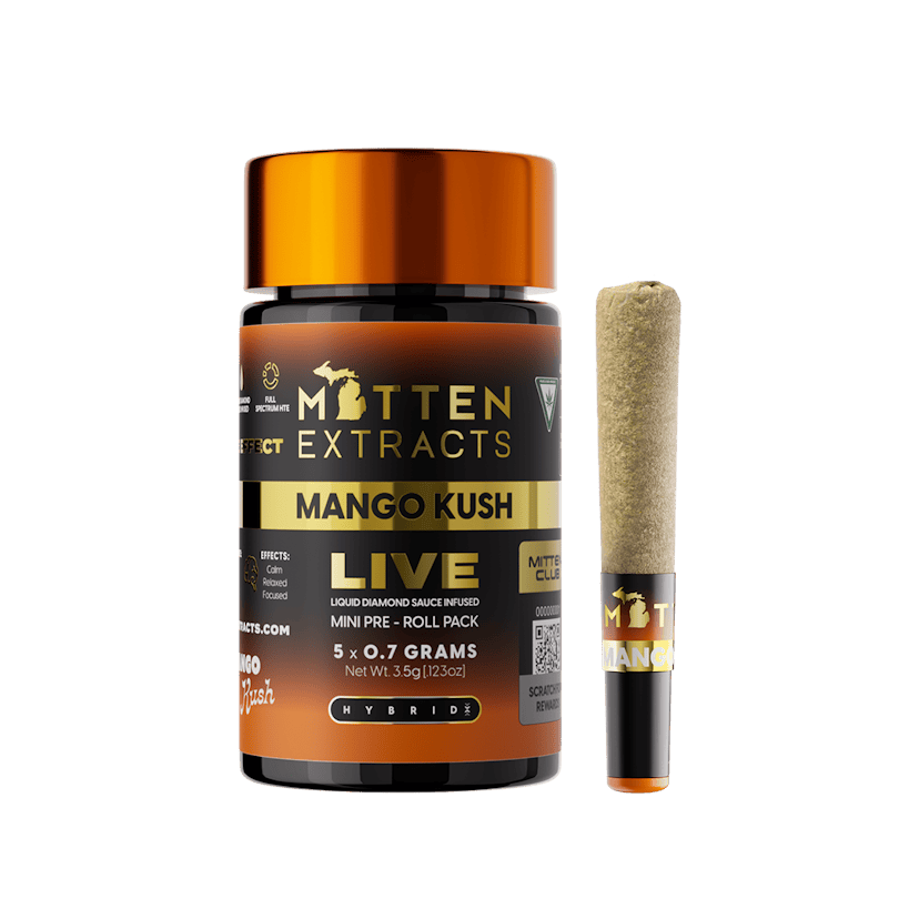 Mitten Extracts 5 x .7g Live Sauce Infused Prerolls Mango Kush