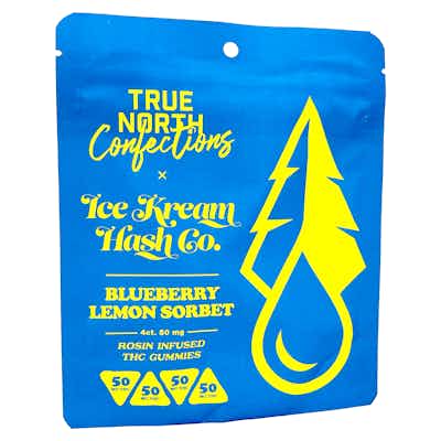 Product: True North Confections x Ice Kream Hash Co. | Blueberry Lemon Sorbet Hash Rosin Gummies 4pc | 200mg
