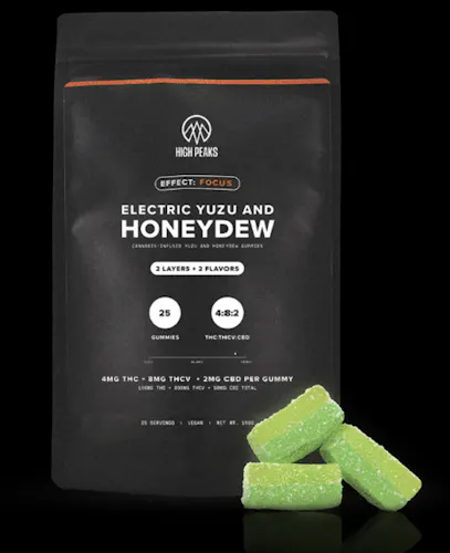 High Peaks | Electric Yuzu and Honeydew | 4mg THC : 8mg THCV : 2mg CBD Gummy | 25-pk-1