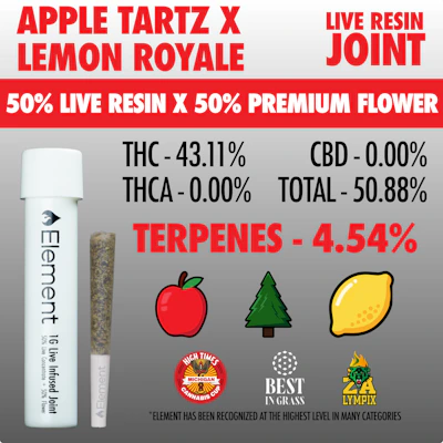 Element x SuperSuper - 1g Live Resin Joint - Apple Tartz X Lemon Royale