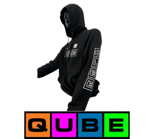 Qube | Black Hoodie | Design & Logo | Extra Large-active