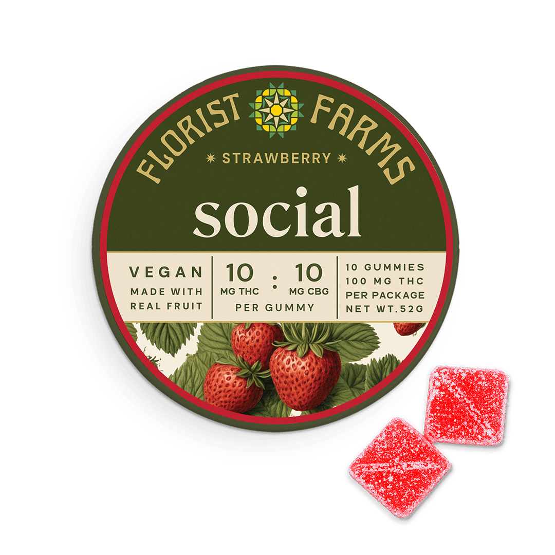 Florist Farms Gummies Social | 10pk (10mg) | Strawberry (THC:CBG)