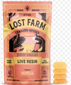 Product 10mg Lost Farm Juicy Peach x Mimosa Gummies 10pk / 20 servings