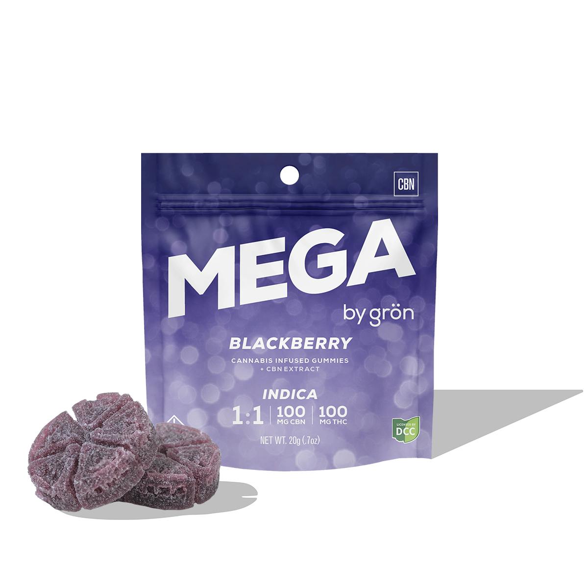 GRÖN | Blackberry 1:1 CBN | 100mg Mega Gummie Pearl | Queen City