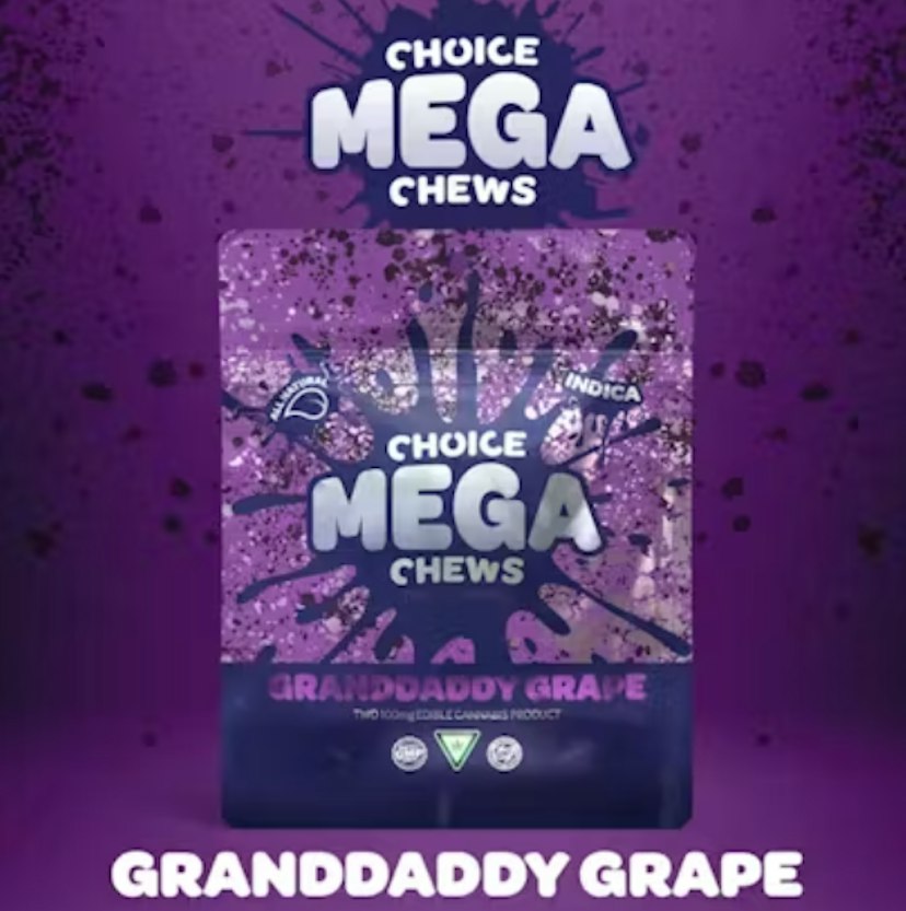 Choice Chews | 200mg Mega Chew 2pk | Granddaddy Grape (Indica)