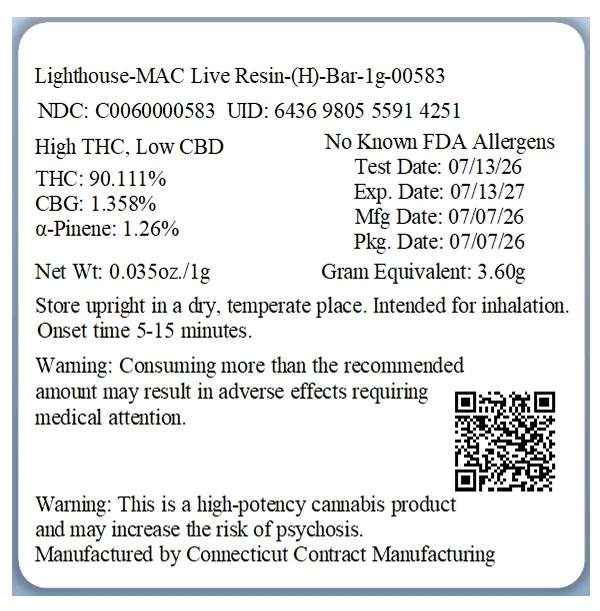 Lighthouse-MAC Live Resin-(H)-Bar-1g-00583 at Shangri-La Norwalk