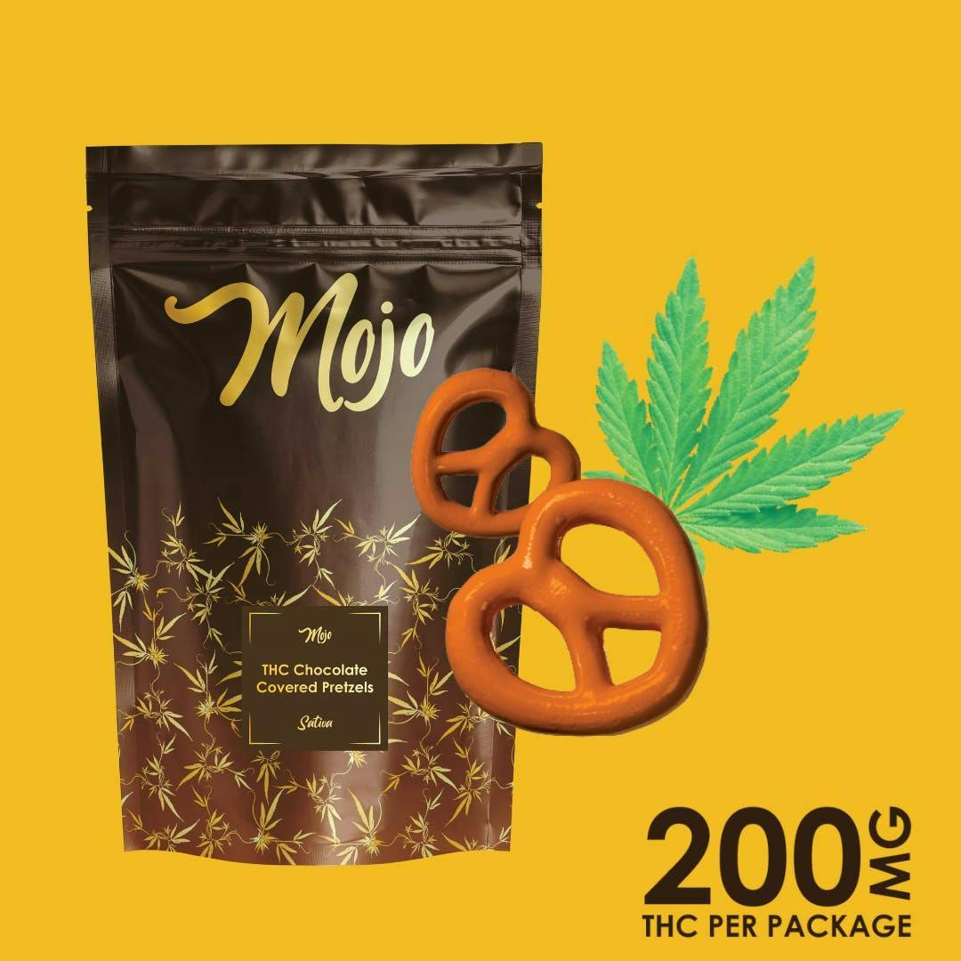 Product: MOJO | CHOCOLATE COVERED PRETZELS | 200MG | SATIVA
