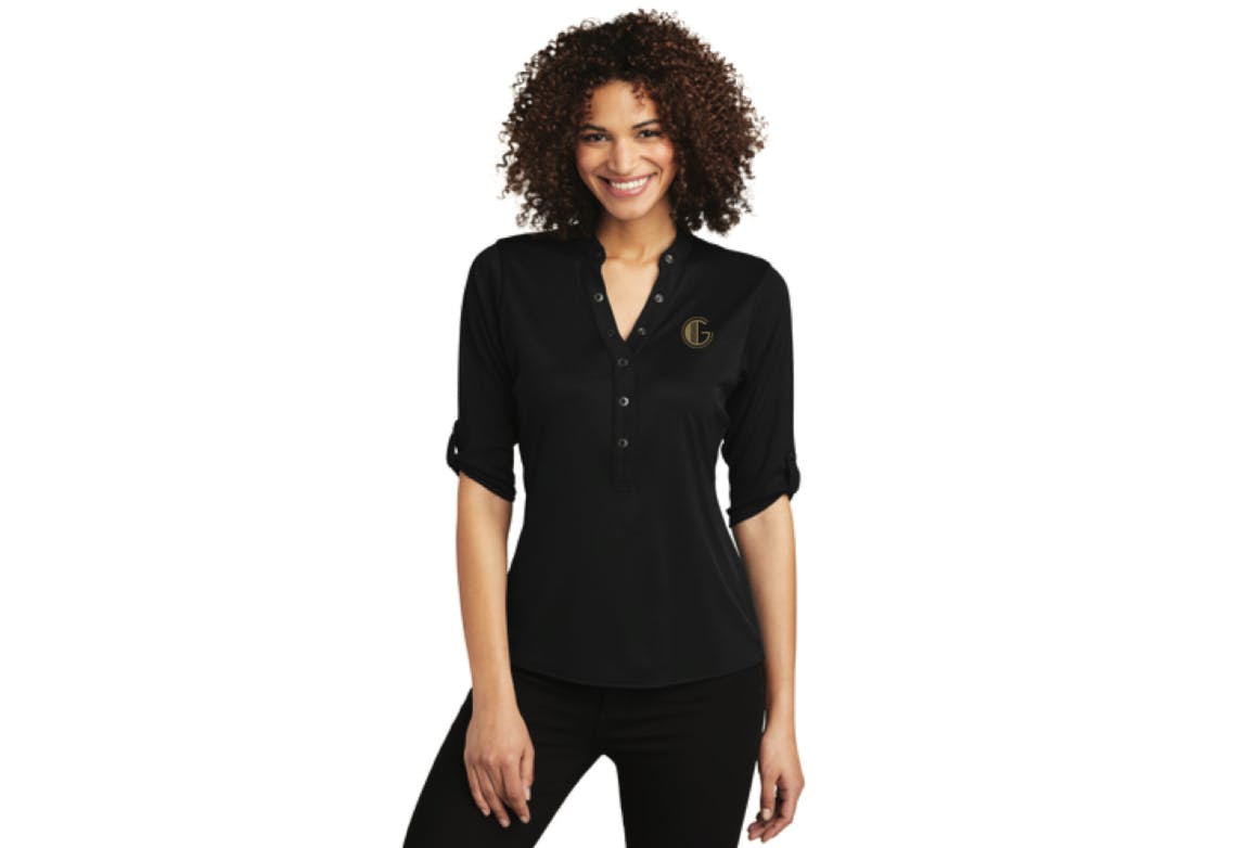 Product: GATSBY CANNABIS CO. MERCH | 4 SLEEVE MID BUTTON TOP - LADIES | XL
