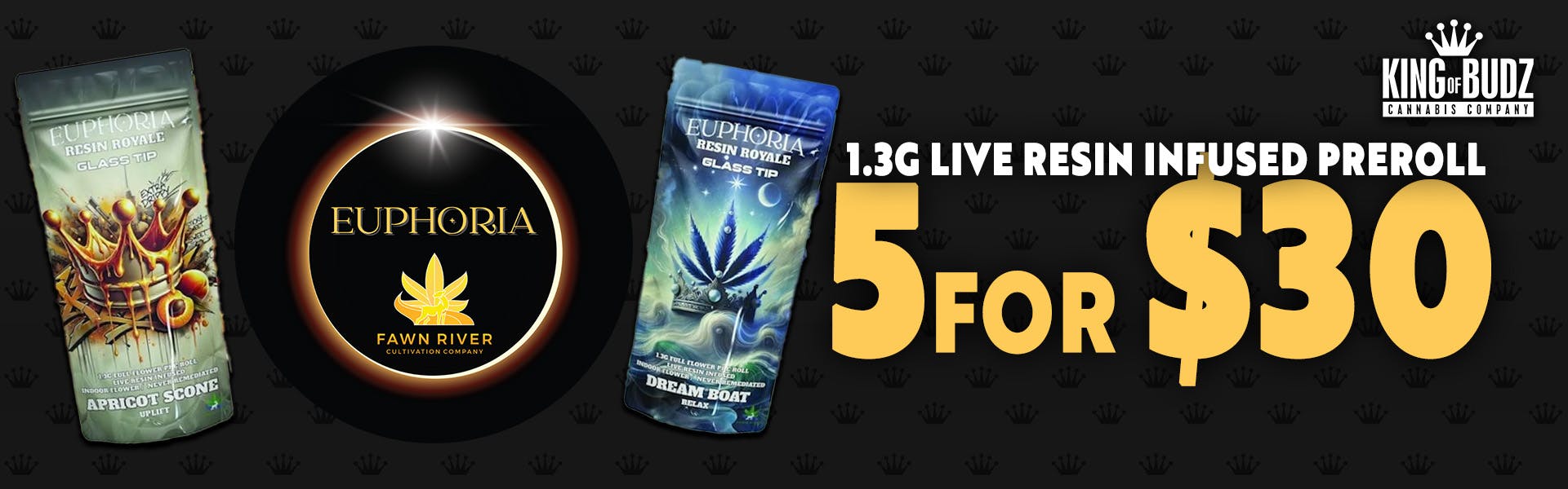 Euphoria 1.3g Live Resin Infused Pre-Rolls 5 For $30