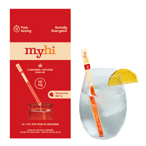MyHi | Boisterous Berry | THC Infused Drink Mix | 10mg Stir Sticks | 10pk-4