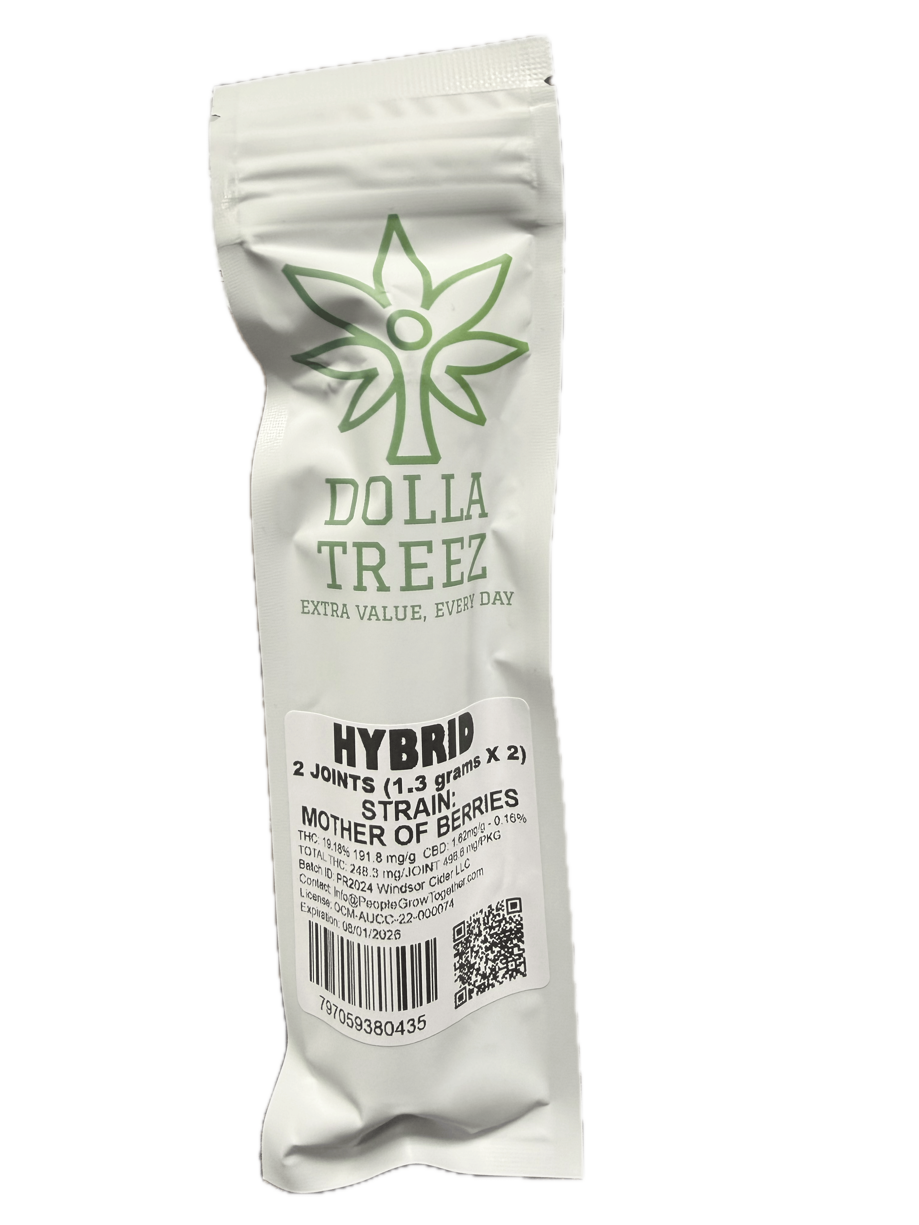 Product Preroll | Mother of Berries (H) | 1.3g 2 pack | Dolla Treez
