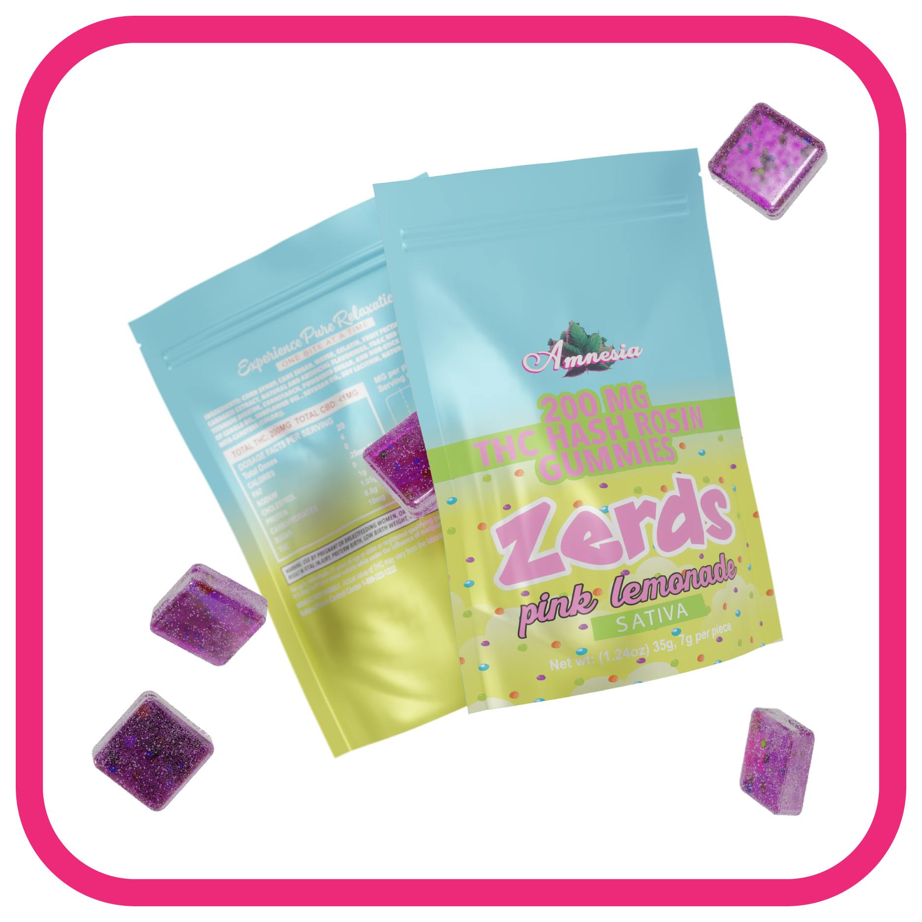 AMNESIA AMNESIA | ZERDS PINK LEMONADE | HASH ROSIN GUMMIES | 5PK | SATIVA — EDIBLES
