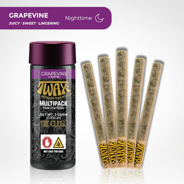 TWAX Infused Pre-Roll Pack Grapevine 5pk/3g (indica, infused pre roll packs)